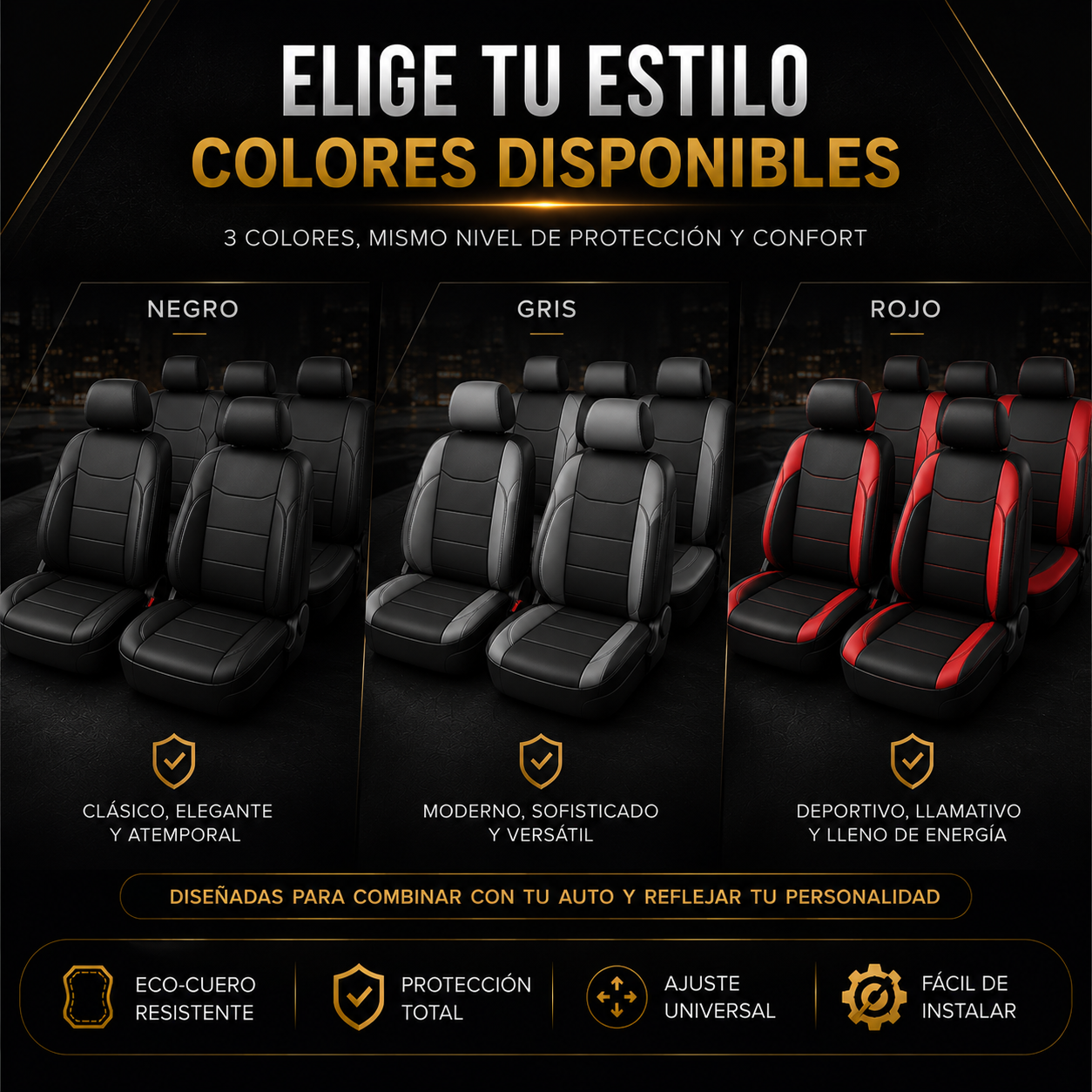 SET CUBRE ASIENTO ECO CUERO PREMIUM + FUNDA CABECERAS X4
