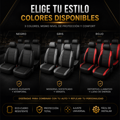 SET CUBRE ASIENTO ECO CUERO PREMIUM + FUNDA CABECERAS X4